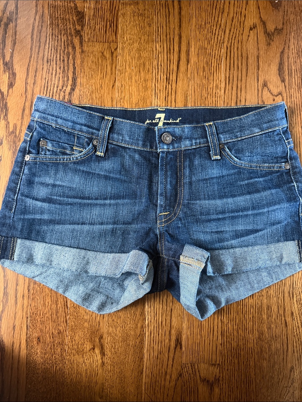 7 For All Mankind Rolled Cuff Dark Blue Denim Shorts